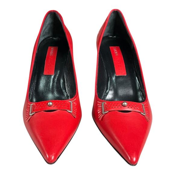 Marc Jacobs Red Leather Heels Size 8 Made in Italy Silver Accent Vintage Style - Picture 7 of 16